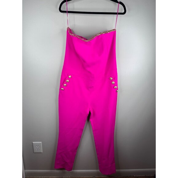 NWT Generation Love Alexis Crepe Pink Jumpsuit Size L Stretch Gold Chain $345 - Picture 4 of 6